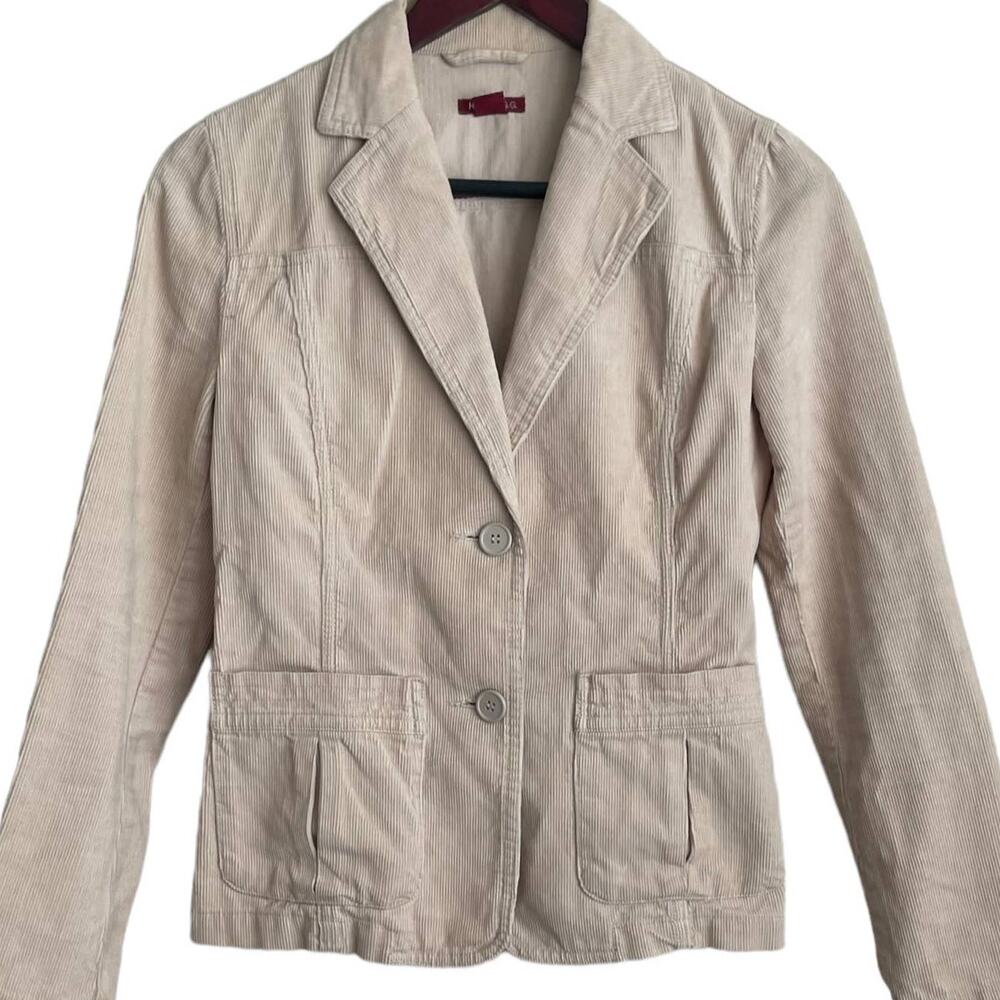 VTG Y2K H&M Corduroy Jacket Women 4 Cream‎ Pockets Academia Preppy Blazer Retro